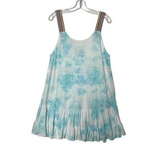 Pitusa Tie Dye Gathered Mini Cover Up Dress Blue White Womens M L XL